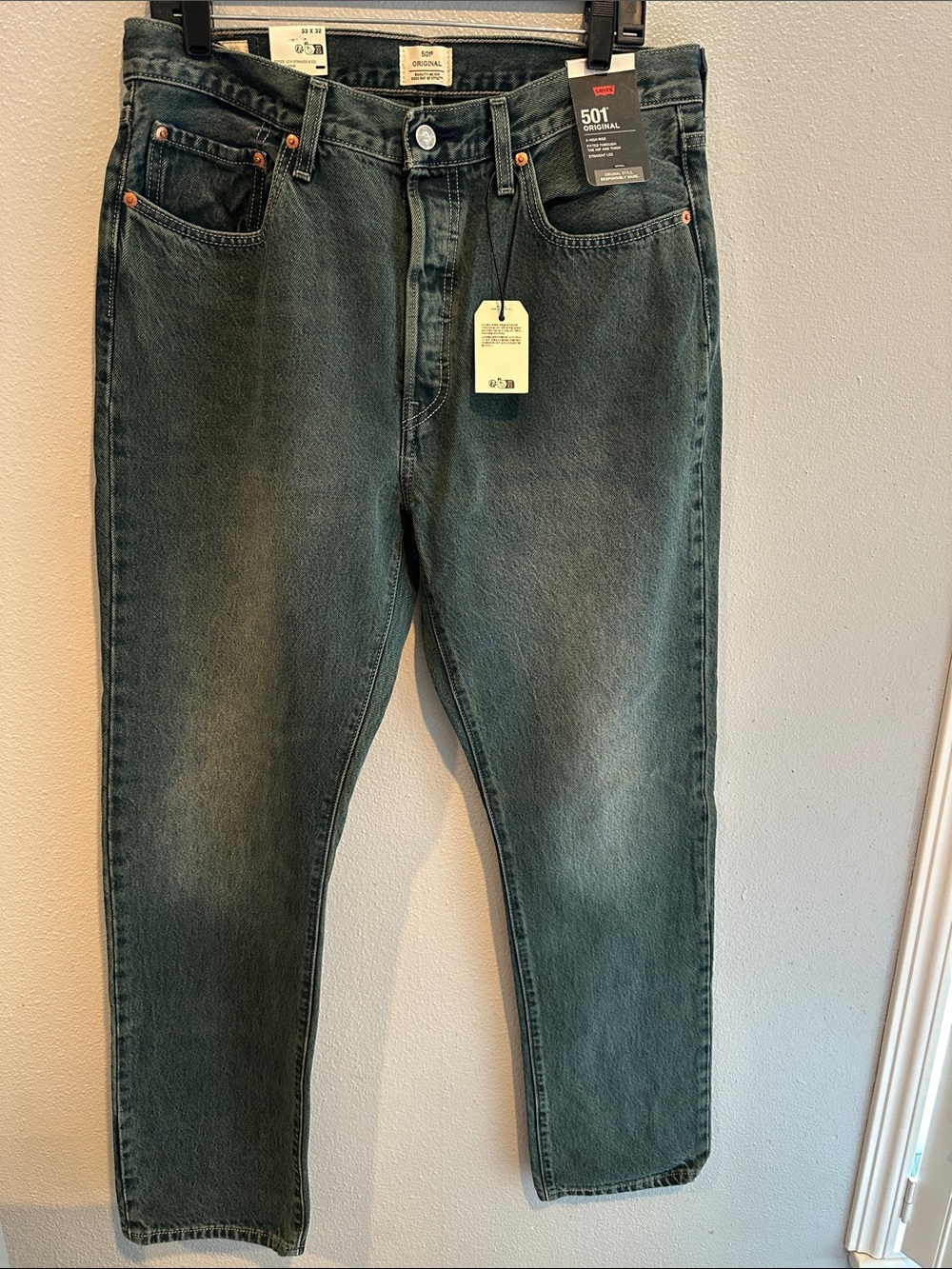 Levi’s 501 Original Fit Men’s Jeans W33 L32 Green Olive Sage Button Fly